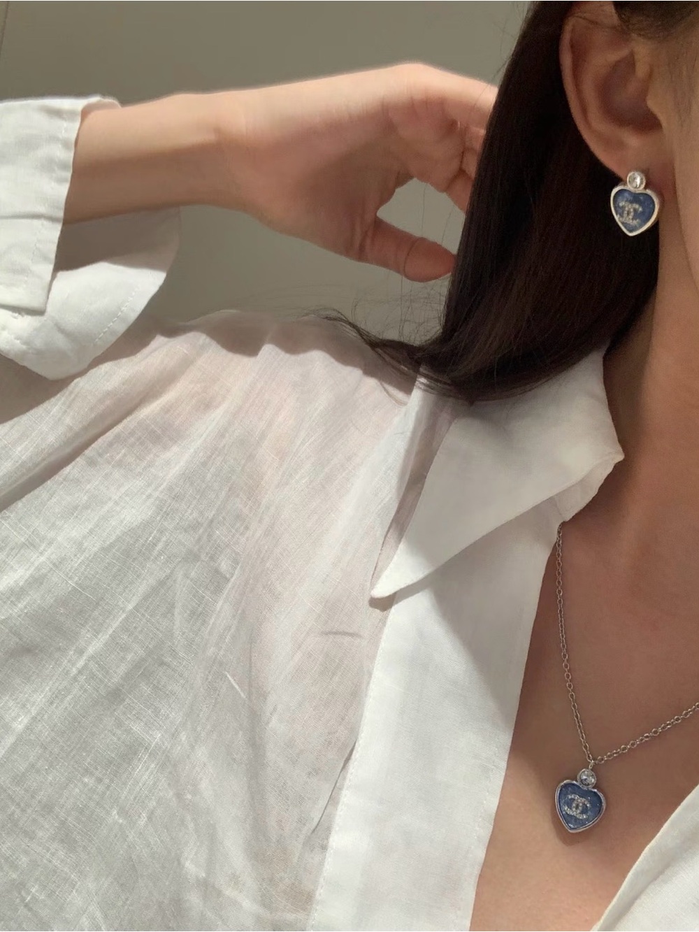 Blue denim Heart Pendant Necklace